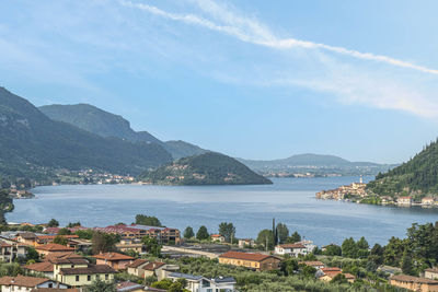 Aerial view of the lake iseo and monte isola