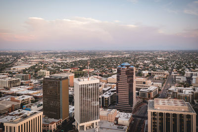 High angle view of buildings against sky in city