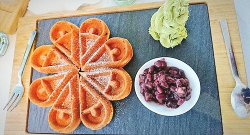 High angle view of fruits on plate