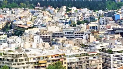 High angle view of buildings in city