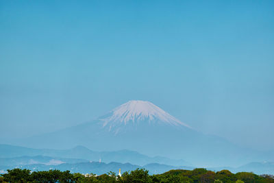 View of volcanic mountain against blue sky