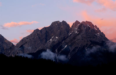 Scenic view of mountains against sky during sunset