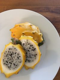 High angle view of dessert in plate on table