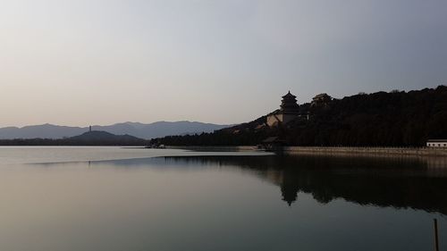 Scenic view of lake against clear sky