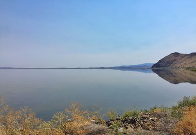 Scenic view of lake against clear sky