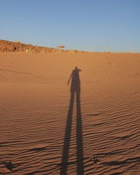 Shadow of person on sand dune in desert