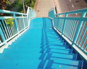 High angle view of blue steps
