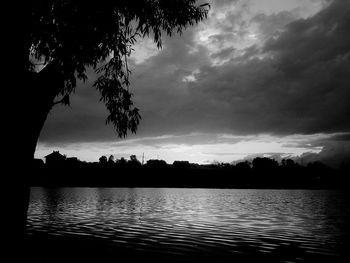 Scenic view of lake against cloudy sky