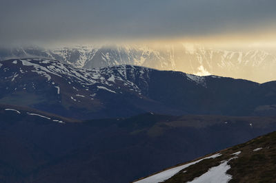 Scenic view of snowcapped mountains against sky