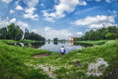 Scenic view of lake against sky