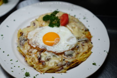 Close-up of breakfast served in plate