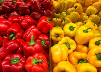 Full frame shot of bell peppers for sale at market stall