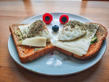 Close-up of breakfast served on table
