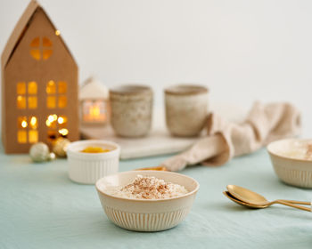 Close-up of breakfast on table