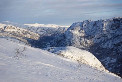 Scenic view of snowcapped mountains against sky