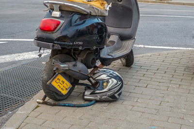 Low section of motorcycle on road