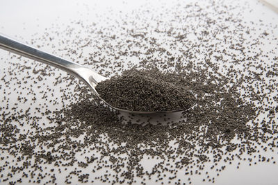 High angle view of coffee beans on table