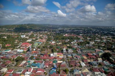 High angle view of townscape against sky