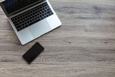 High angle view of laptop on table