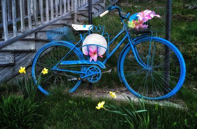 Bicycle against blue wall