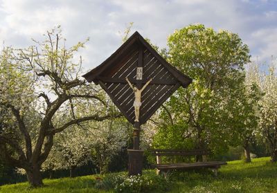 Gazebo in park against sky