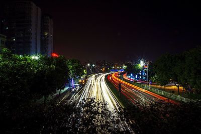 Light trails on road at night