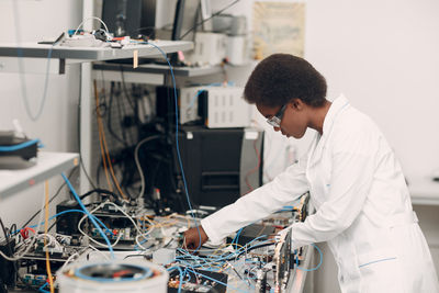 Side view of senior working