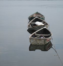 High angle view of abandoned boat on lake