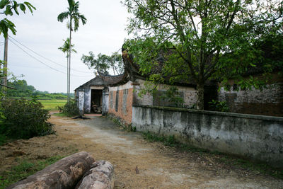 Footpath amidst old buildings in town