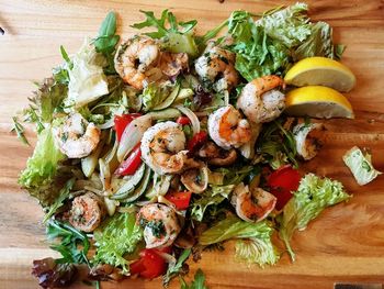 High angle view of vegetables in plate on table