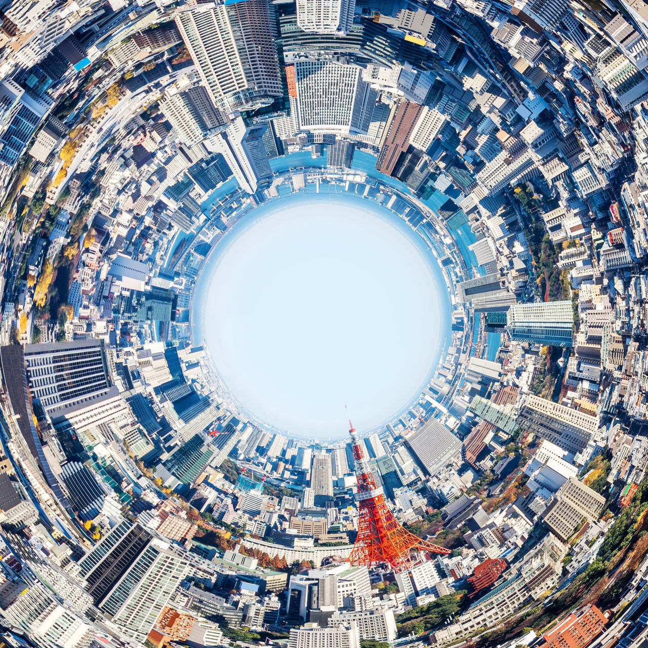 DIRECTLY BELOW SHOT OF MODERN BUILDINGS AGAINST SKY