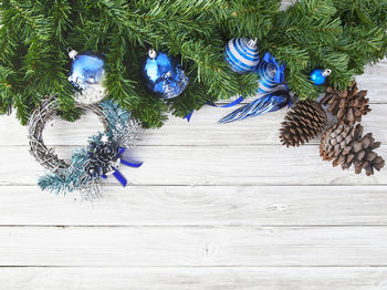 Directly above shot of christmas decorations on table