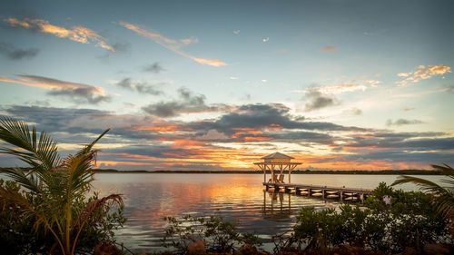 Scenic view of sea against sky at sunset