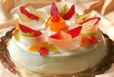 High angle view of strawberries in plate