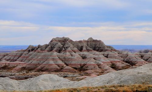 Rock formations on landscape against sky