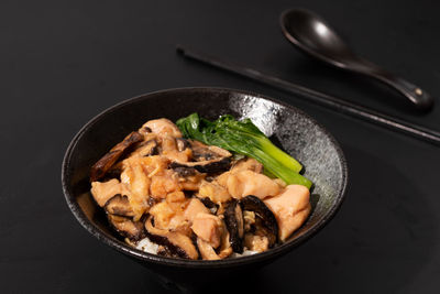 High angle view of food in bowl on table