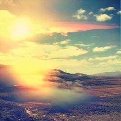 Aerial view of landscape at sunset