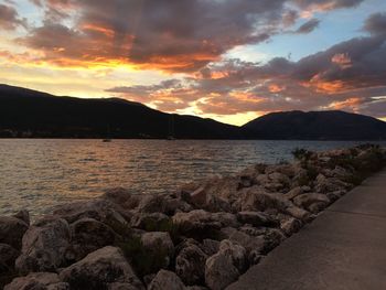 Scenic view of sea against sky during sunset