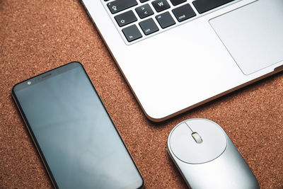 High angle view of laptop on table