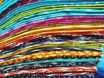 Full frame shot of colorful fabrics for sale in store