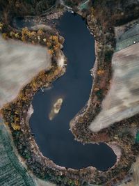 High angle view of rock by sea