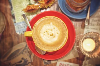 High angle view of coffee on table