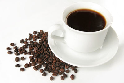 Close-up of coffee cup over white background