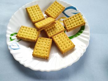 High angle view of dessert in plate on table