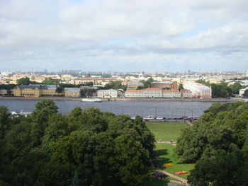 High angle view of townscape against sky