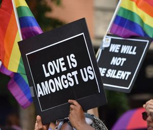 Gay rainbow flag parade 