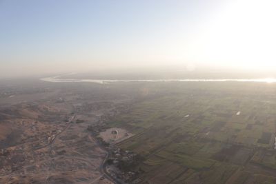 Aerial view of landscape against clear sky