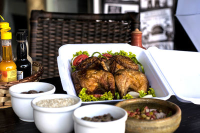 Close-up of food in plate on table