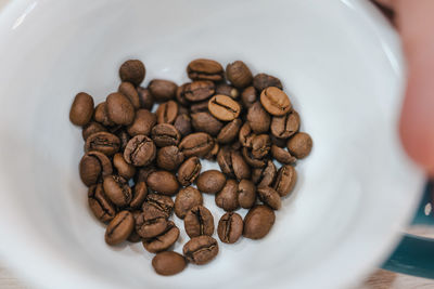 High angle view of coffee beans on table