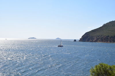 Scenic view of sea against clear sky